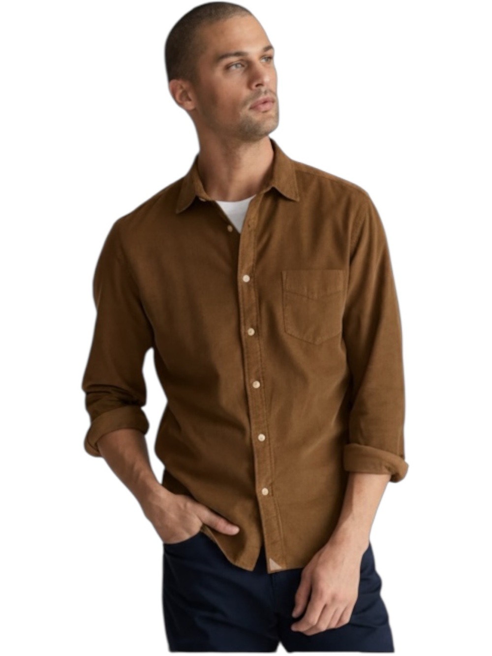 UNTUCKit Caprone Cord Corduroy Button Down Shirt Brown - Picture 13 of 16